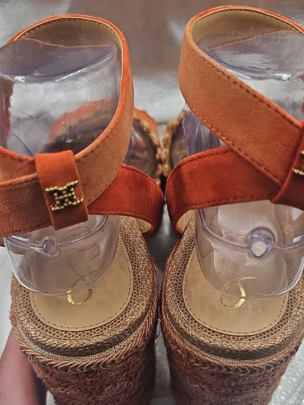 S Orange And Tan Sam Edelman Platform Heels Size 9 - Picture 10 of 12